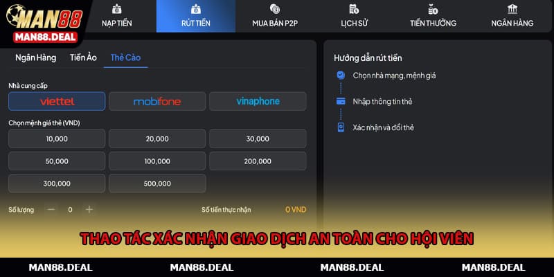 Thao tác xác nhận giao dịch an toàn cho hội viên